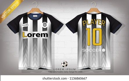 Soccer jersey and t-shirt sport mockup template, Graphic design for football kit or activewear uniforms, Ready for customize logo and name, Easily to change colors and lettering styles in your team.