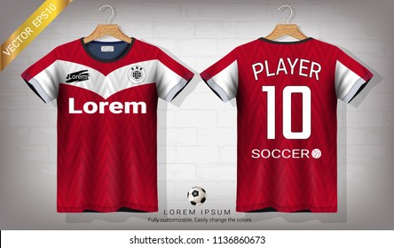 Soccer jersey and t-shirt sport mockup template, Graphic design for football kit or activewear uniforms, Ready for customize logo and name, Easily to change colors and lettering styles in your team.