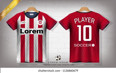 Soccer jersey and t-shirt sport mockup template, Graphic design for football kit or activewear uniforms, Ready for customize logo and name, Easily to change colors and lettering styles in your team.