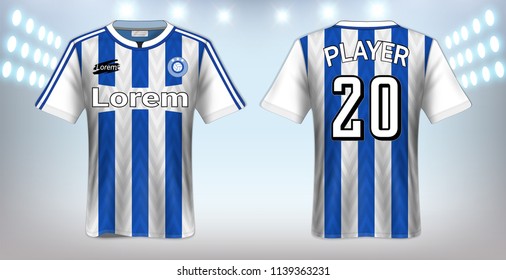 Soccer Jersey and T-Shirt Sport Mockup Template, Graphic Design for Football Kit Uniforms, Ready for Customize Logo and Name, Easily to Change Colors and Lettering Styles in Your Team (Eps10 Vector)