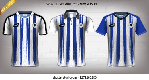Soccer jersey and t-shirt sport mockup template, Graphic design for activewear uniforms such as Football, Volleyball, Tennis, Badminton, Table Tennis, Rugby, etc, Vector EPS10 Fully Customized.