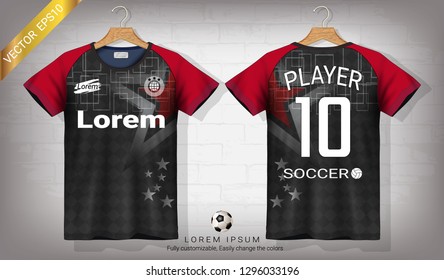 Soccer jersey and t-shirt sport mockup template, Graphic design for football kit or activewear uniforms, Ready for customize logo and name, Easily to change colors and lettering styles in your team.