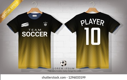 Soccer jersey and t-shirt sport mockup template, Graphic design for football kit or activewear uniforms, Ready for customize logo and name, Easily to change colors and lettering styles in your team.