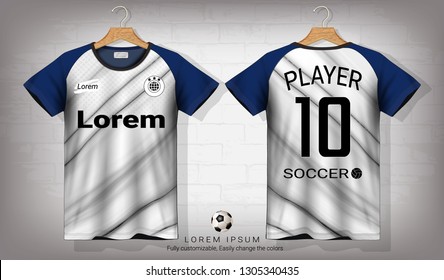 Soccer jersey and t-shirt sport mockup template, Graphic design for football kit or activewear uniforms, Ready for customize logo and name, Easily to change colors and lettering styles in your team.