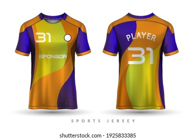 Soccer jersey and t-shirt sport mockup template, Graphic design for football kit or activewear uniforms, customize logo and name, Easily to change colors and lettering styles in your team.