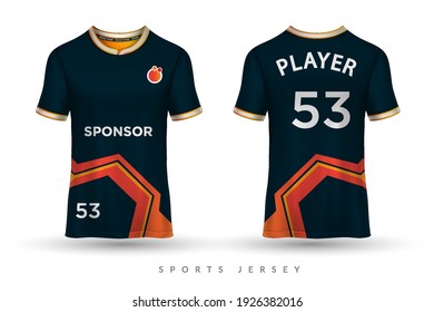 Soccer jersey and t-shirt sport mockup template, Graphic design for football kit or activewear uniforms, customize logo and name, Easily to change colors and lettering styles in your team.