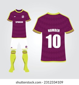 Jersey de fútbol y plantilla de maqueta deportiva de camisetas, uniformes completos, diseño gráfico para kit de fútbol o marca personalizada logo y nombre, fácil de cambiar cualquier color 