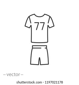 Soccer jerseys icon, football uniform, sports t-shirt with the number 77 linear sign isolated on white background - vector illustration eps10