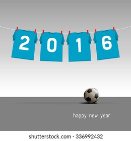 Soccer jerseys on the cord, wishes for the new year 2016, vector illustration - blue version