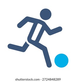 Icono de patada de fútbol diseño de Vector plano azul jugador de fútbol símbolo de pelota juego deportivo partido atlético acción elemento gráfico signo