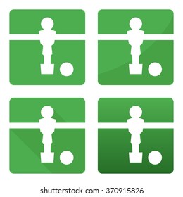 Soccer kicker table white football player and ball icon set on green background