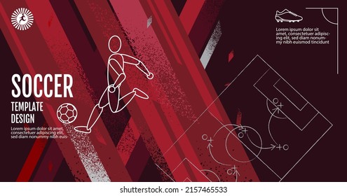 Soccer Layout template design, football, red magenta tone, sport background