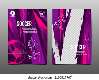 Soccer Layout template design, football league, Purple magenta tone, sport background
