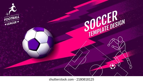 Soccer Layout template design, football, Purple magenta tone, sport background