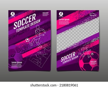 Soccer Layout template design, football, Purple magenta tone, sport background