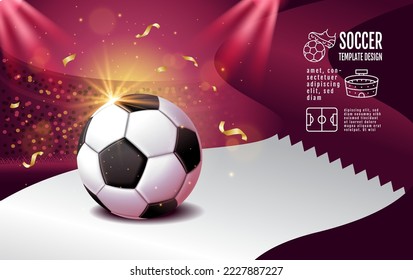 Soccer Layout template design, football, Purple magenta tone, Qatar flag concept background