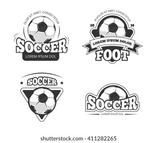 Soccer league club vector badges, labels. Soccer ball, and soccer label, badge and emblem soccer club illustration