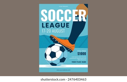 Soccer league flyer template with flat player illustration