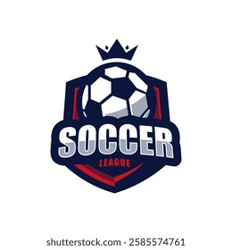 Soccer League logo white shield and crown isolated white background for sports