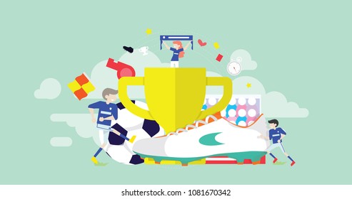 Soccer League Tiny People Character Concept Vector Illustration, Suitable For Wallpaper, Banner, Background, Card, Book Illustration, Web Landing Page, and Other Related Creative