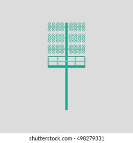 Soccer light mast  icon. Gray background with green. Vector illustration.