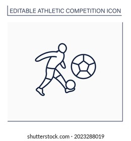 Soccer line icon. Association football.Team game. Players kick ball.Athletic competition concept. Isolated vector illustration. Editable stroke