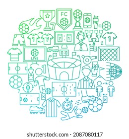 Soccer Line Icon Circle Design. Vector Illustration of Outline Poster.