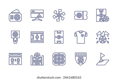 Soccer line icon set. Editable stroke. Vector illustration. Containing tshirt, soccer field, corner, soccer, ticket, football field, score board, tickets.
