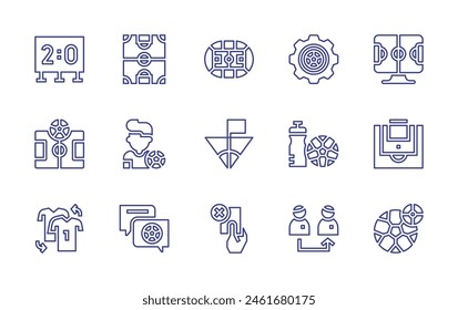 Soccer line icon set. Editable stroke. Vector illustration. Containing scoreboard, football player, football, soccer, transfer, shirt, red card, water bottle, penalty, corner, betting.