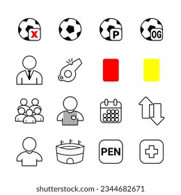 Soccer Line Vector Icons Set. High Resolution Football Match statistic, Football Game, football Manager info, Stadium. Editable Stroke and path