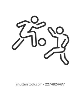 Soccer, linear icon, two people play ball. Line with editable stroke