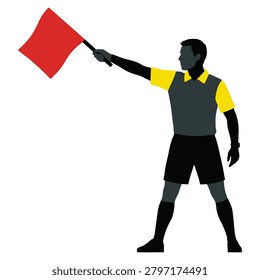 Soccer linesman with flag isolated on white background