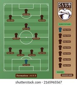 Soccer Lineups, Football Players 4-3-3 Formation Scheme On a soccer field Vector Illustration.