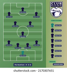 Soccer Lineups, Football Players 4-3-3 variation Formation Scheme On a soccer field Vector Illustration.