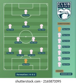 Soccer Lineups, Football Players 4-5-1 Formation Scheme On a soccer field Vector Illustration.