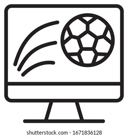 Concepto de partido en vivo de fútbol, Televisión LED con signo de bola en fondo blanco, deportes de fútbol transmisión vectorial diseño de icono