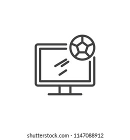 Soccer Live Match On TV outline icon. linear style sign for mobile concept and web design. Sport news simple line vector icon. Symbol, logo illustration. Pixel perfect vector graphics