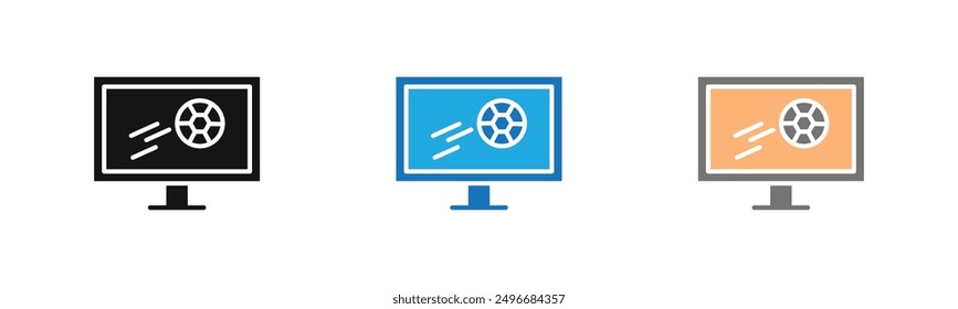 Soccer Live Match On TV icon outline collection or set in black and white
