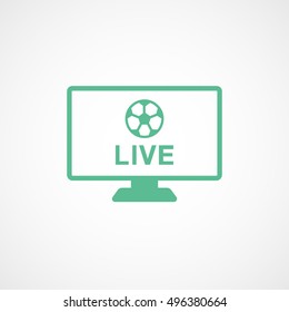 Soccer Live Match On TV Green Flat Icon On White Background