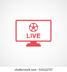 Soccer Live Match On TV Red Flat Icon On White Background