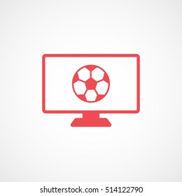 Soccer Live Match On TV Red Flat Icon On White Background