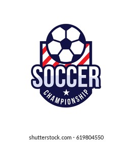 Soccer logo badge for sport team, championship icon flag