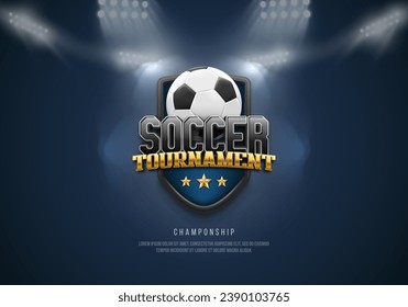Soccer logo with ball. Banner or poster for football tournament. Vector illustration.