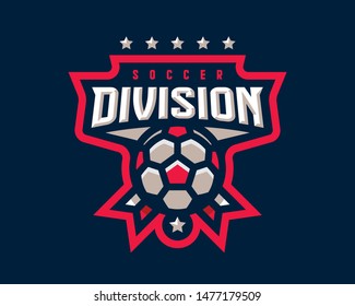 Soccer logo design. Football emblem tournament template editable for your design.