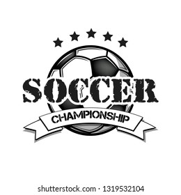 Soccer logo design template. Football emblem pattern.  Vintage style on isolated background. Print on t-shirt graphics. Vector illustration