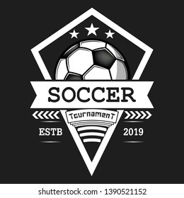 Soccer logo design template. Football emblem pattern.  Vintage style on isolated background. Print on t-shirt graphics. Vector illustration