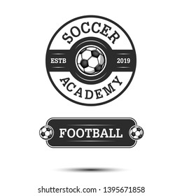 Soccer logo design template. Football emblem pattern.  Vintage style on isolated background. Print on t-shirt graphics. Vector illustration
