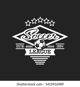 Soccer logo design template. Football emblem pattern.  Vintage style on isolated background. Print on t-shirt graphics. Vector illustration