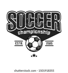 Soccer logo design template. Football emblem pattern.  Vintage style on isolated background. Print on t-shirt graphics. Vector illustration