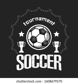 Soccer logo design template. Football emblem pattern.  Vintage style on isolated background. Print on t-shirt graphics. Vector illustration